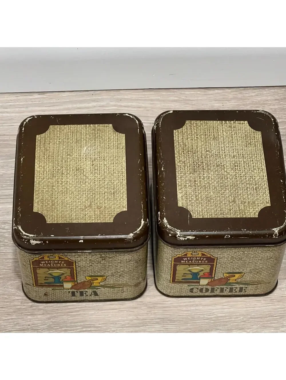 Vintage Tin Canisters Chein Co Brown Retro Kitchen TEA & COFFEE CANISTERS